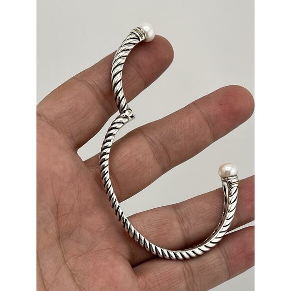 EFFY Sterling Silver 18k Yellow Gold Twisted Pearl Hinged Cuff Bracelet - Picture 8 of 16